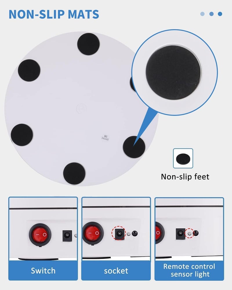 JAYEGT Motorized Rotating Display Stand, 330Lbs Load，360 Degree Electric Rotating Turntable for Photography Products Display，Live Video Show,Remote Control Angle, Speed (White/8.66inch /Wired) - Image 5